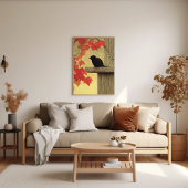 Schwarzer Vogel Melampitta und Herbstleaves Poster