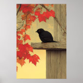 Schwarzer Vogel Melampitta und Herbstleaves Poster (Vorne)