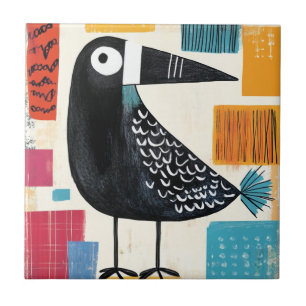 Schwarzer Vogel Moderne Kunst Fliese
