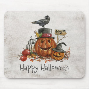 Schwarzer Vogel und Kürbise Halloweens   Mousepad