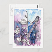 Schwarzer Vogelbaum Blätter Winter Zeichnend Wasse Postkarte (Vorne/Hinten)