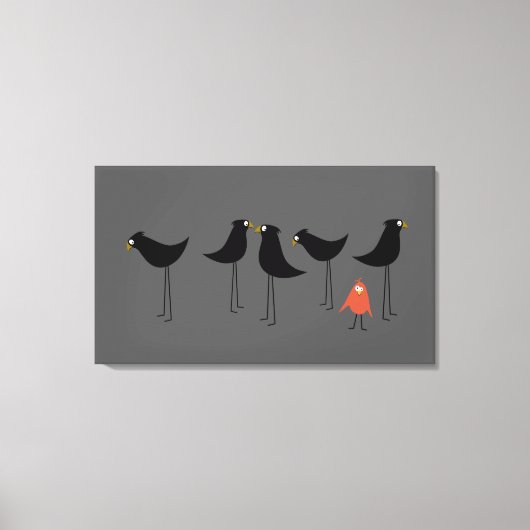 Schwarzer Vogelbesucher, grauer Hintergrund Leinwanddruck (Vorderseite)