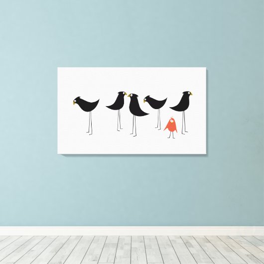 Schwarzer Vogelbesucher, weißer Hintergrund Leinwanddruck (Insitu (Holzboden))