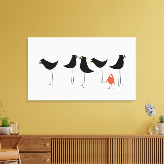 Schwarzer Vogelbesucher, weißer Hintergrund Leinwanddruck (Insitu (Wohnzimmer))