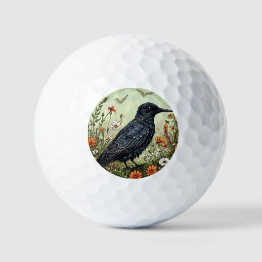 Schwarzer Vogelschwarm blühende Blume Golfball (Vorderseite)