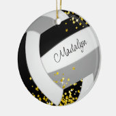 Schwarzer Volleyball mit winzigen goldenen Sternen Keramik Ornament (Links)