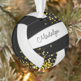 schwarzer Volleyball mit winzigen goldenen Sternen Ornament