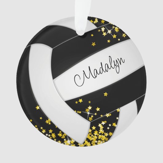 schwarzer Volleyball mit winzigen goldenen Sternen Ornament (Vorderseite)