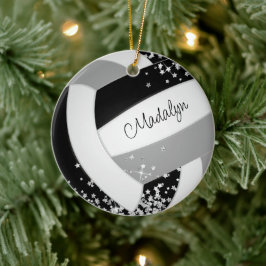 Schwarzer Volleyball mit winzigen Silberstars Keramik Ornament
