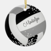 Schwarzer Volleyball mit winzigen Silberstars Keramik Ornament (Vorne)