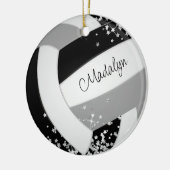 Schwarzer Volleyball mit winzigen Silberstars Keramik Ornament (Links)