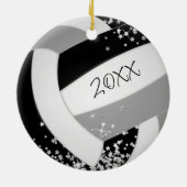 Schwarzer Volleyball mit winzigen Silberstars Keramik Ornament (Hinten)
