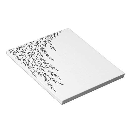 Schwarzer Wachtwillow auf Weißen Blättern Zweige Notizblock (angewinkelt)