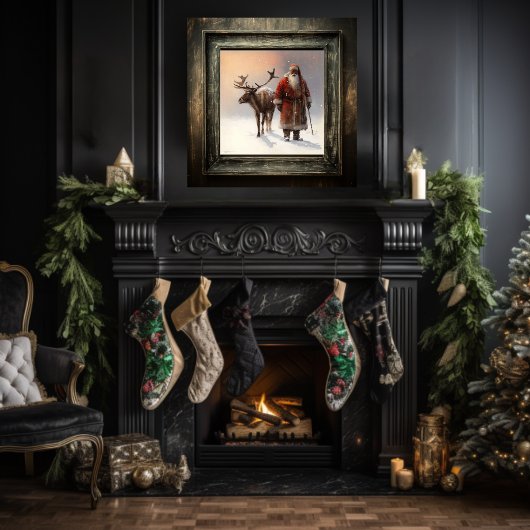 Schwarzer Wald und Rentiere in ruhiger Einsamkeit Poster