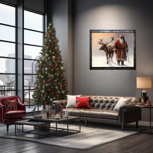 Schwarzer Wald und Rentiere in ruhiger Einsamkeit Poster