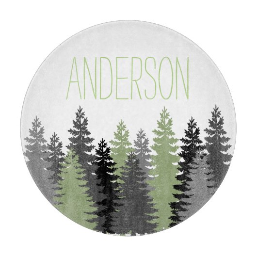 Schwarzer Waldholz-Kiefern-Baum-individueller Name Schneidebrett (Vorderseite)