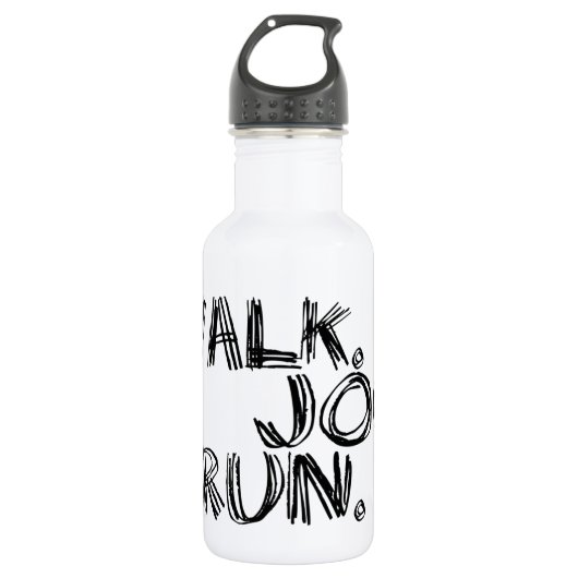 SCHWARZER WALK JOG RUN (Schriftart SCRIBBLE) Trinkflasche (Vorderseite)