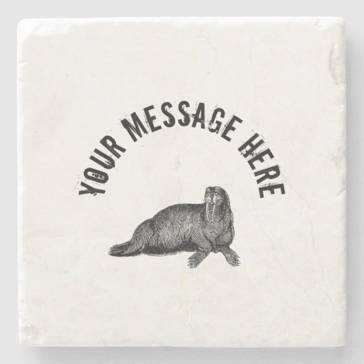 Schwarzer Walrus einfache Illustration Steinuntersetzer (Vorderseite)