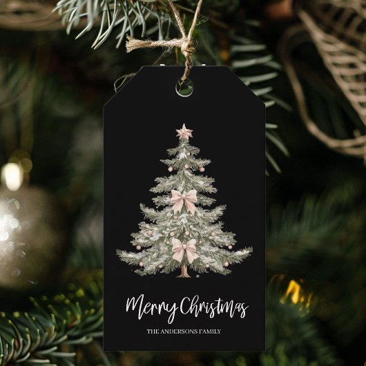 Schwarzer Wasserfarben-Weihnachtsbaum Geschenkanhänger