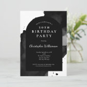 Schwarzer Watercolor Wash Modern Arch 50. Geburtst Einladung (Stehend Vorderseite)