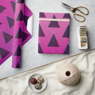 Schwarzer Weihnachtsbaum, heiß rosa Magenta Gradi Geschenkpapier