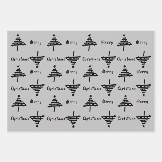 Schwarzer Weihnachtsbaum Imitate Silberner Glitzer Geschenkpapier Set (Vorderseite 2)