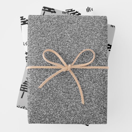 Schwarzer Weihnachtsbaum Imitate Silberner Glitzer Geschenkpapier Set (Beispiel)