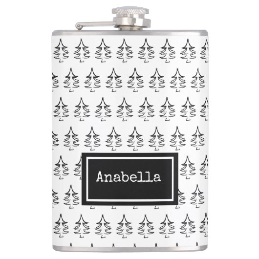 Schwarzer Weihnachtsbaum Personalisiert Flachmann (Vorderseite)