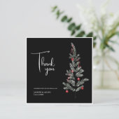 Schwarzer Weihnachtsbaum Red Green Winter Wedding Dankeskarte (Stehend Vorderseite)