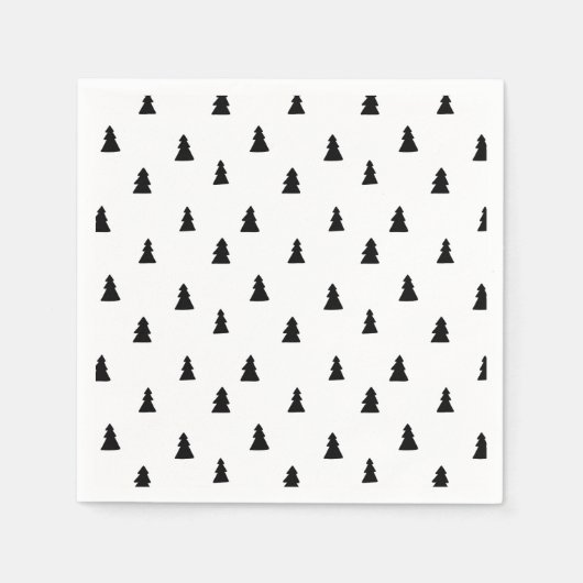 Schwarzer Weihnachtsbaum skandinavisches Muster Serviette (Vorderseite)