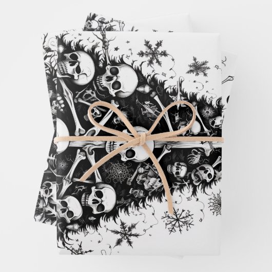 Schwarzer Weihnachtsbaum Skulls und Knochen 3 Kuns Geschenkpapier Set (Beispiel)