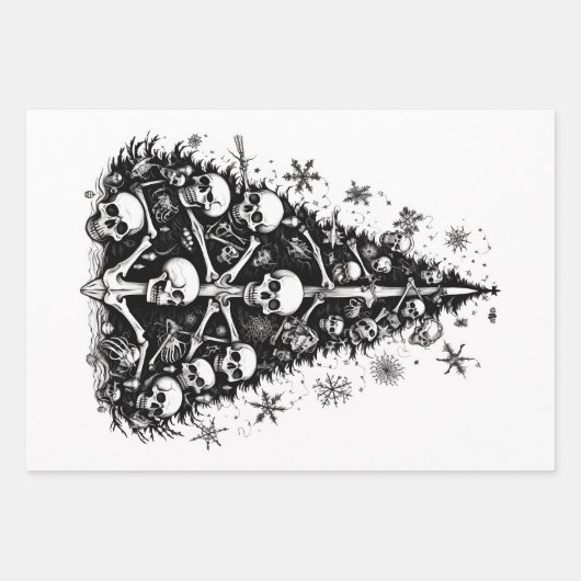 Schwarzer Weihnachtsbaum Skulls und Knochen 3 Kuns Geschenkpapier Set (Vorderseite)