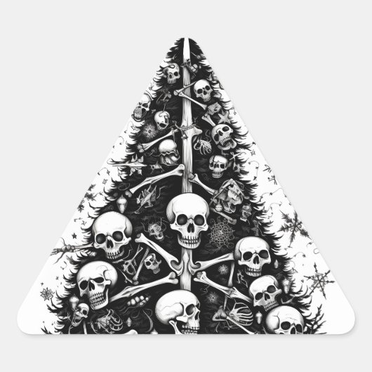 Schwarzer Weihnachtsbaum Skulpturen und Knochen Dreieckiger Aufkleber (Vorderseite)