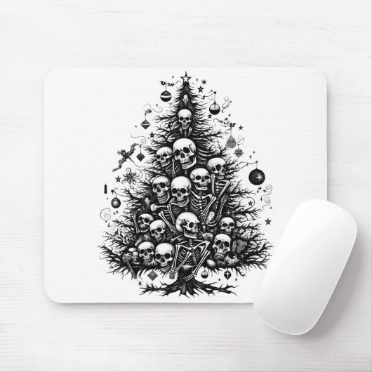 Schwarzer Weihnachtsbaum Skulpturen und Knochen Mousepad (Mit Mouse)