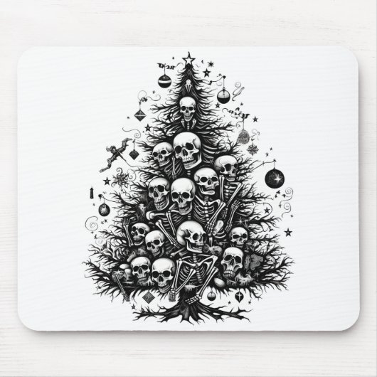 Schwarzer Weihnachtsbaum Skulpturen und Knochen Mousepad (Vorne)