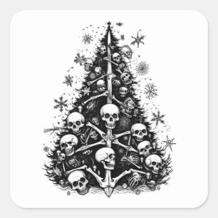 Schwarzer Weihnachtsbaum Skulpturen und Knochen Quadratischer Aufkleber