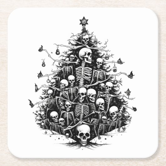 Schwarzer Weihnachtsbaum Skulpturen und Knochen Rechteckiger Pappuntersetzer (Vorderseite)
