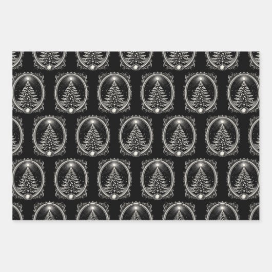 Schwarzer Weihnachtsbaum Vintag Geschenkpapier Set (Vorderseite 3)