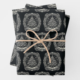 Schwarzer Weihnachtsbaum Vintag Geschenkpapier Set