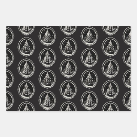 Schwarzer Weihnachtsbaum Vintag Geschenkpapier Set (Vorderseite 3)