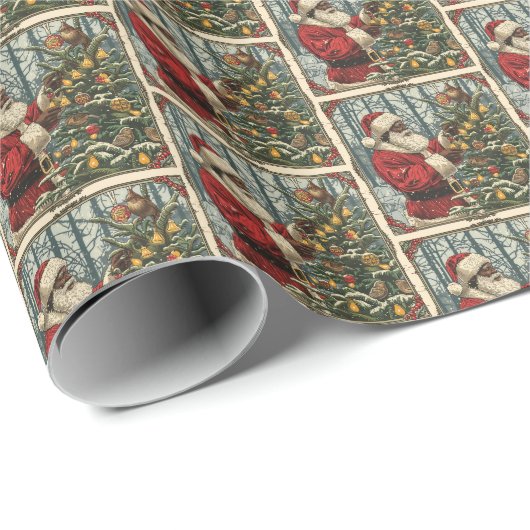 Schwarzer Weihnachtsbaum - Vintager Vogelbaum Geschenkpapier (Rolleneckpunkt)