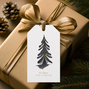 Schwarzer Weihnachtsbaum Wasserfarbe ID1009 Geschenkanhänger
