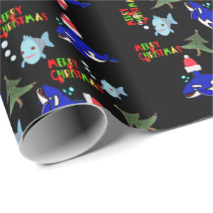 Schwarzer Weihnachtshai Fish Wrapping Paper Geschenkpapier