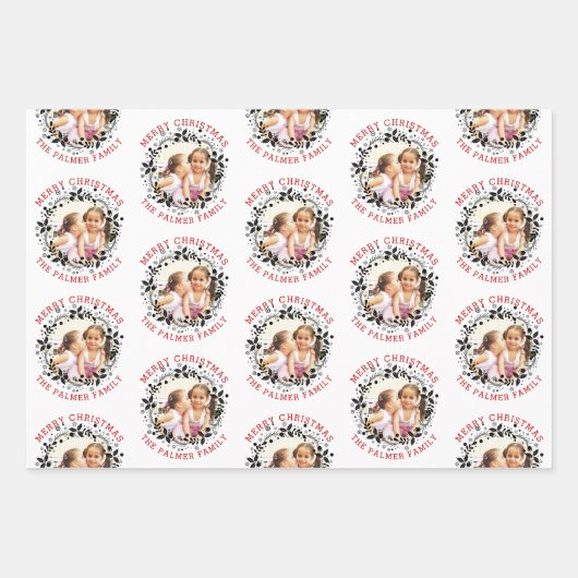 Schwarzer Weihnachtskranz, rotes, fröhliches Weihn Geschenkpapier Set (Vorderseite 3)