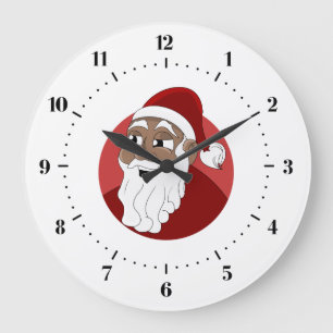 Schwarzer Weihnachtsmann-Cartoon Große Wanduhr