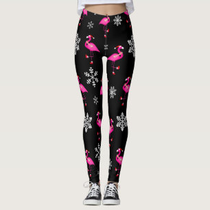 Schwarzer Weihnachtsmann-Claus-Flamingo Leggings