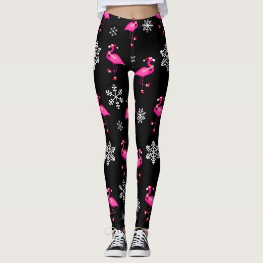 Schwarzer Weihnachtsmann-Claus-Flamingo Leggings (Vorderseite)