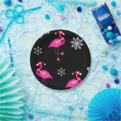 Schwarzer Weihnachtsmann-Claus-Flamingo Pappteller (Party)