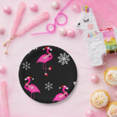 Schwarzer Weihnachtsmann-Claus-Flamingo Pappteller (Party)