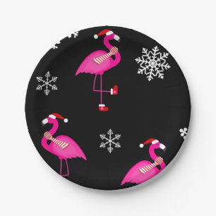 Schwarzer Weihnachtsmann-Claus-Flamingo Pappteller